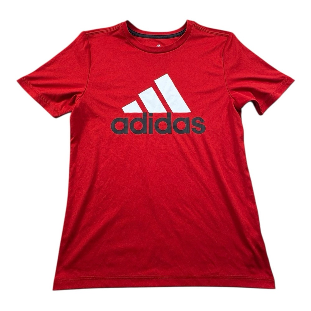 Adidas Youth Medium Red Logo T-Shirt Regular Fit Athletic Tee